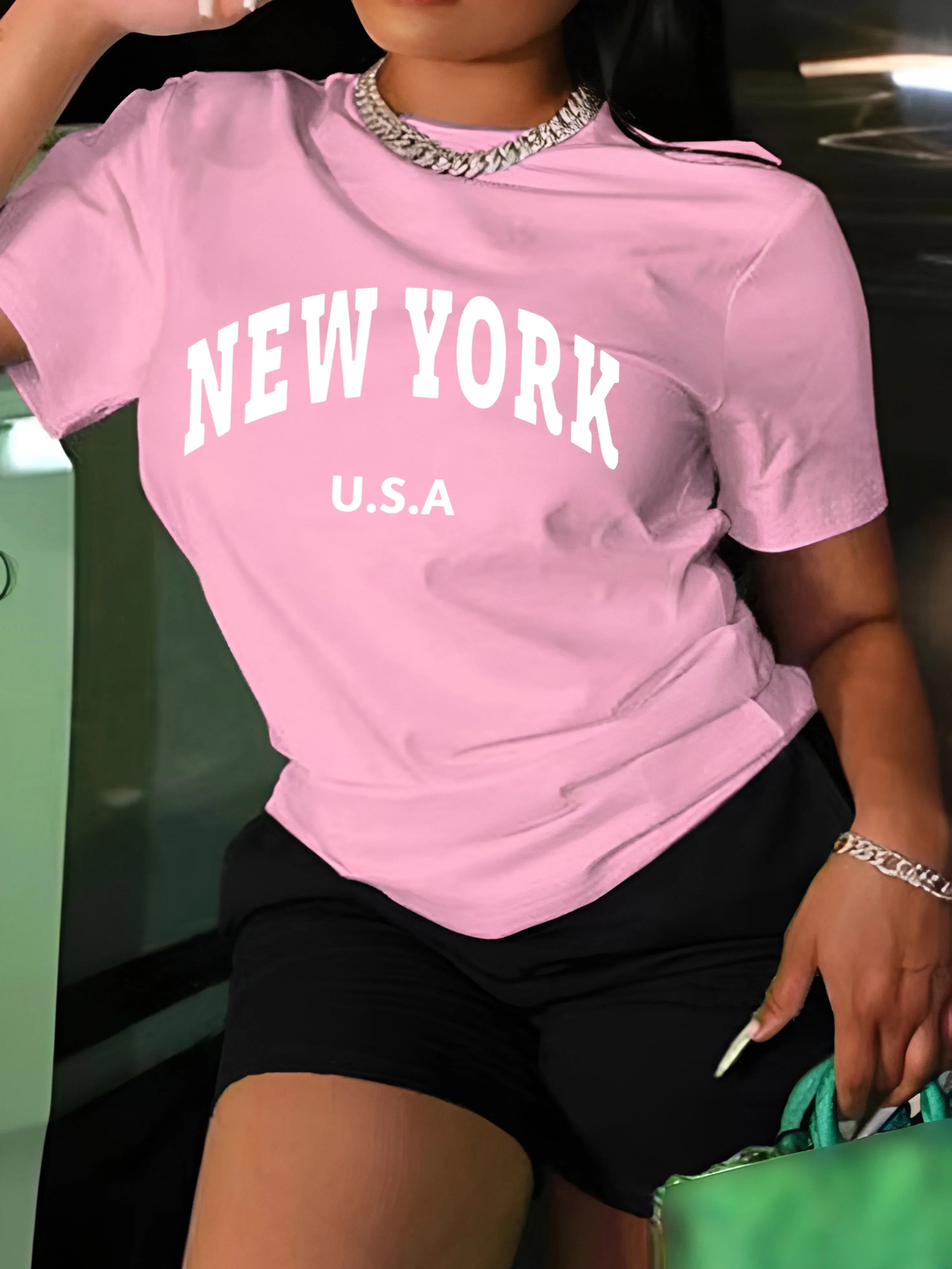 Women's Letter Print Crew Neck T-Shirt - Casual Short Sleeve Tee for Spring & Summer T Shirt Women