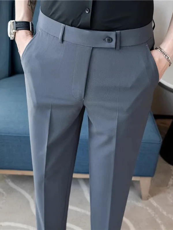 Summer Thin Men's White Casual Khakis 2025 New Nine-Piece Pants Side Button Busin Trendy Straight Leg Trousers for Young Men