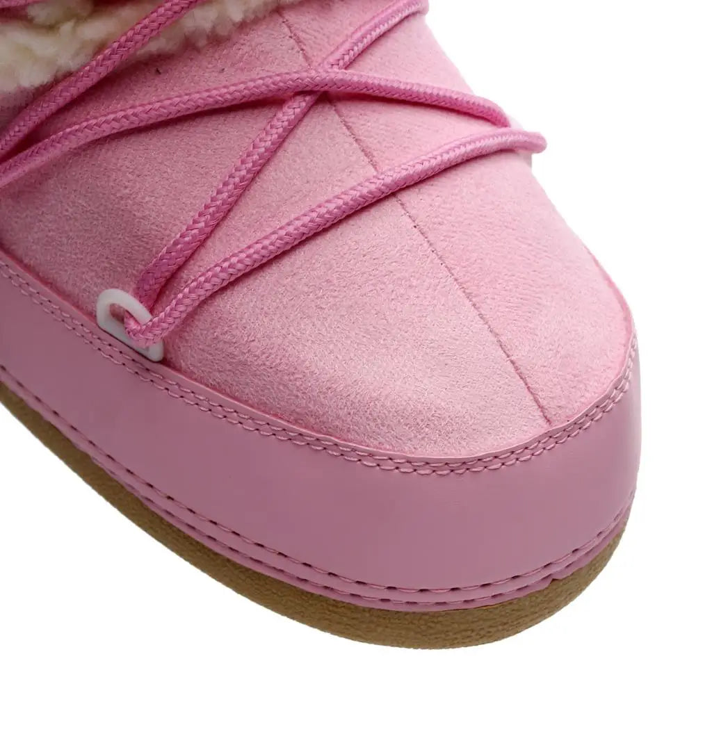 Winter Women Snow Boots Warm Plush Comfortable Platform Shoes Lady Lace-up Mid-Calf Pink Boots Non-slip Platform Shoes Booties