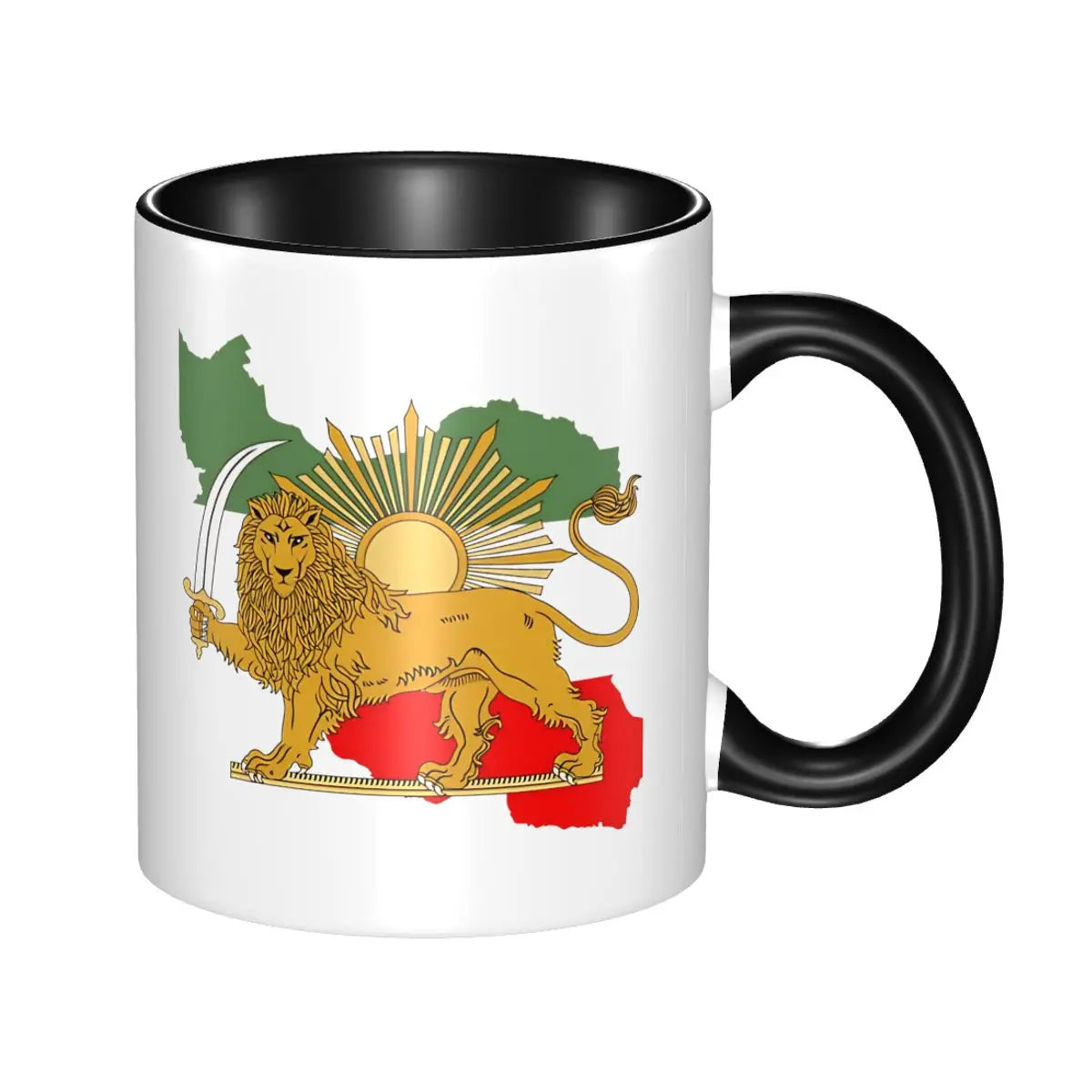 Iran Persia Map & Flag -Shir O Khorshid Lion And Sun Mug Kawaii Porcelain Mug Gift Graphic Creative Cups