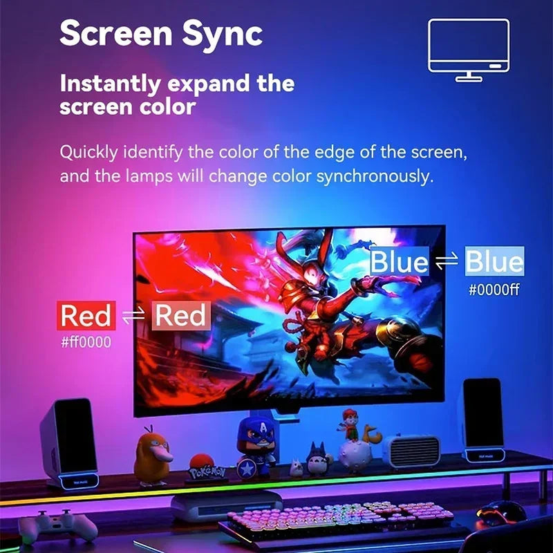 Smart Ambient PC Display Sync Computer Monitor Backlight LED Strip Light RGB Color DIY Game Holiday Atmosphere Decor Lamp