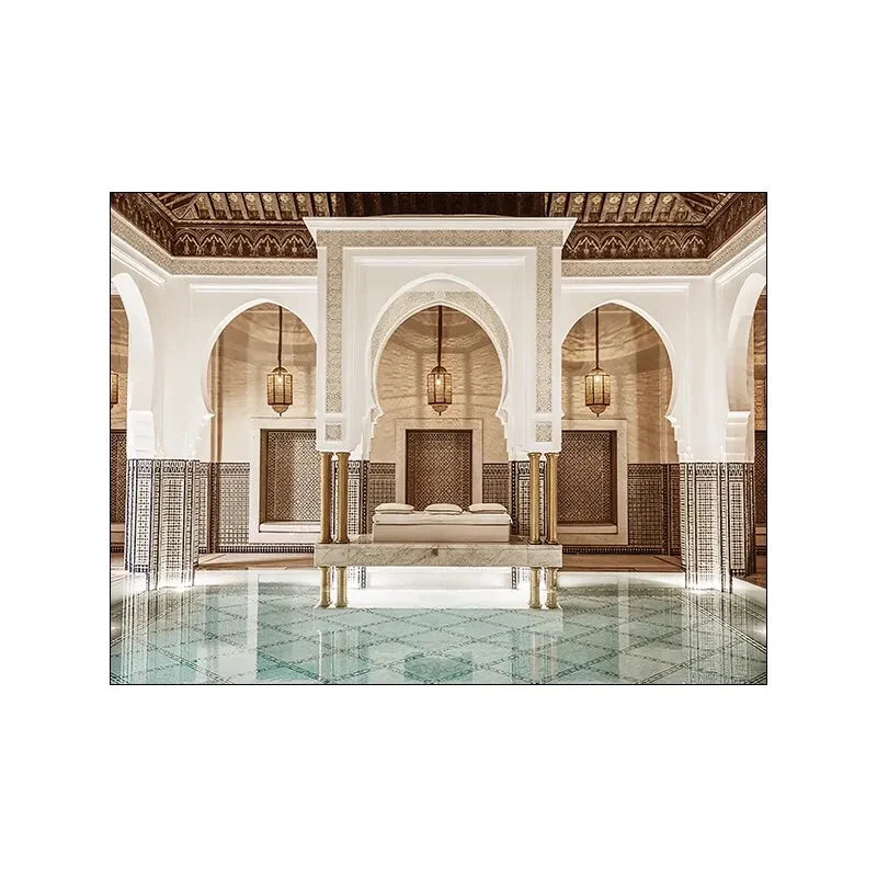 Islamic Mosque Canvas Wall Art Muslim Mosque Building Picture with Inspirational Quote and Leaf Design for Living Room Decor