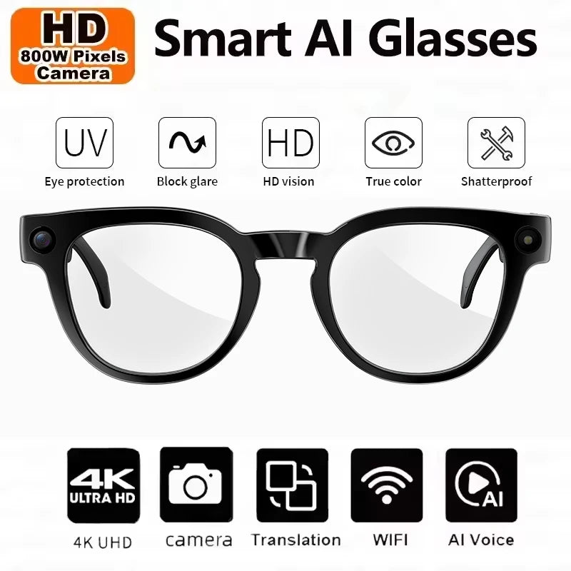 4K HD Smart AI Glasses 1080P 800W pixel AI Shooting Camera HD Photo Video Voice Call Translation Waterproof Bluetooth AI Glasses