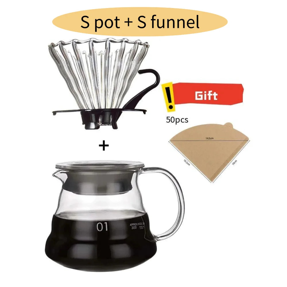 Handmade Glass Coffee Carafe with Filter Set Pour over Coffee Pot Tea Brewing Server Includes Coffee Extraction Cup