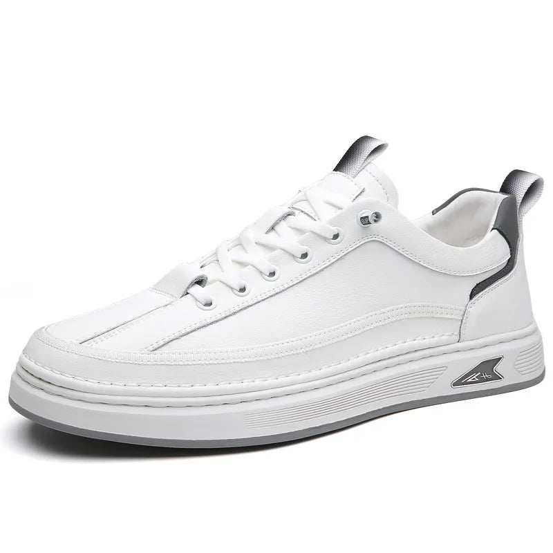 New Designer Retro Leather Sneakers for Men Fashion Spring Autumn Casual Shoes Male Solid Color Lace White Board Shoes Man