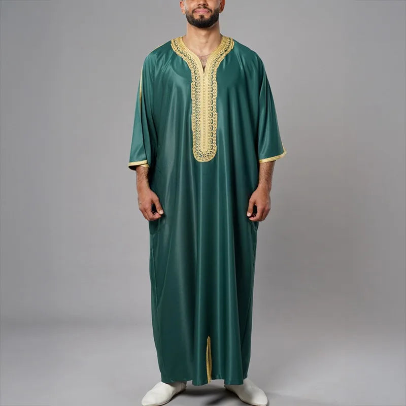 Arab Islamic Embroidered Kaftan Robe with Side Pockets Men Women