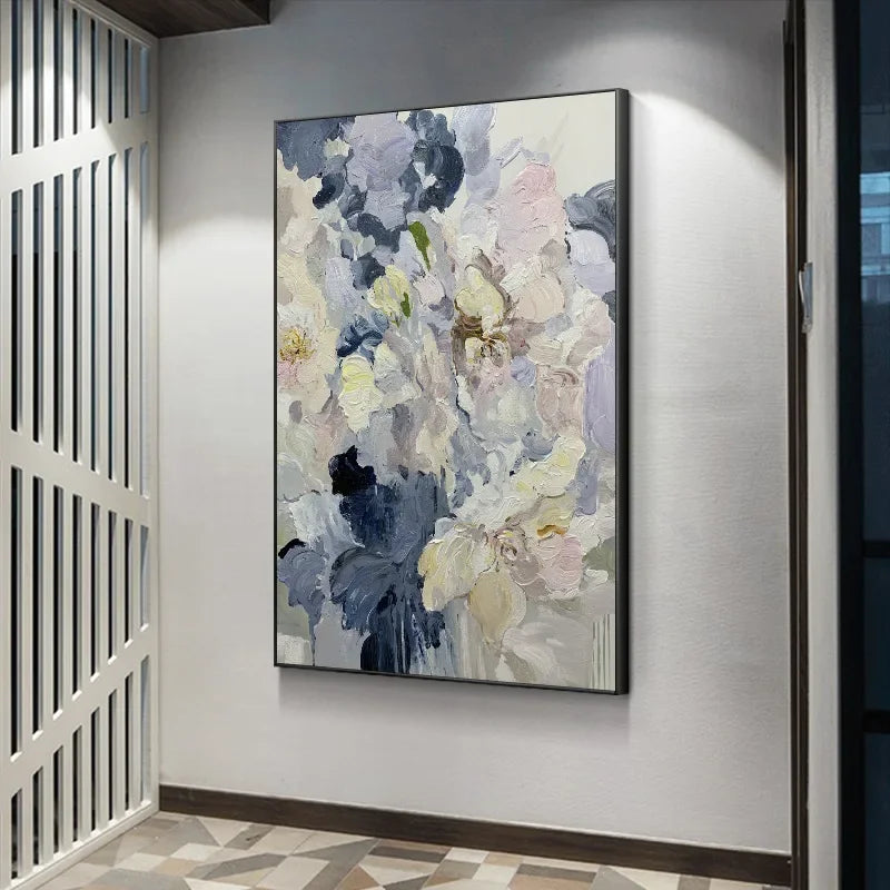 Pure hand-painted oil French art light luxury texture flower hanging painting fantasy vertical romantic decorative painting mod