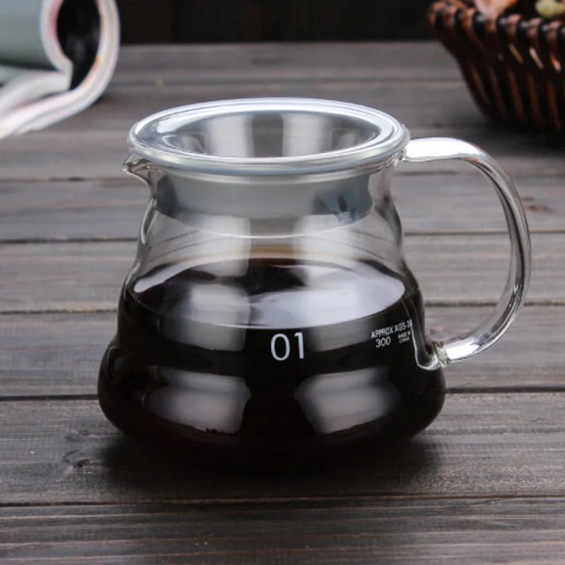 Coffee Carafe, 350/600ml Coffee Clear Glass Kettle Sharing Pot with Lids, Pour Over Coffee Espresso Maker Accessories