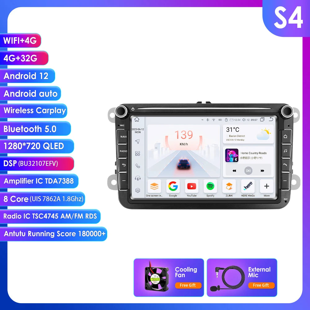 Hizpo 2Din 8'' Carplay 4G AI Systems Android 14 Car Radio forVolkswagen Golf 5 6 Polo Passat B6 B7 CC Skoda Jetta  Autoradio