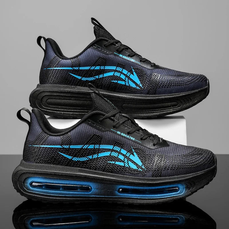 Men's Breathable Running Shoes for All Seasons - Shock-Absorbing Sole, Non-Slip Grip, Geometric Stripe Design, Suitable for Outdoor Jogging, Gym, and Casual Wear