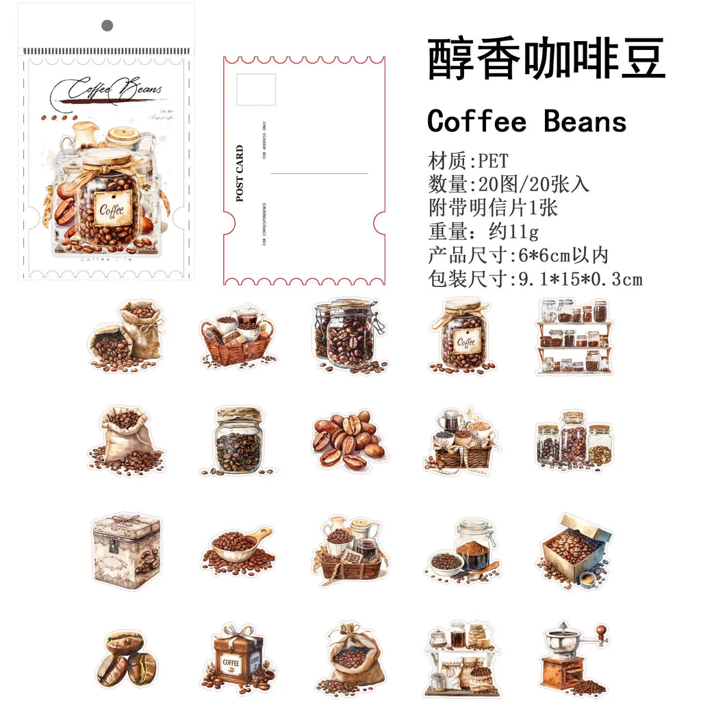 1pack/3pack Supplies Background Scrapbook Handbook Landscape Decoration Material Coffee Life PET Sticker Stickers 150*91mm