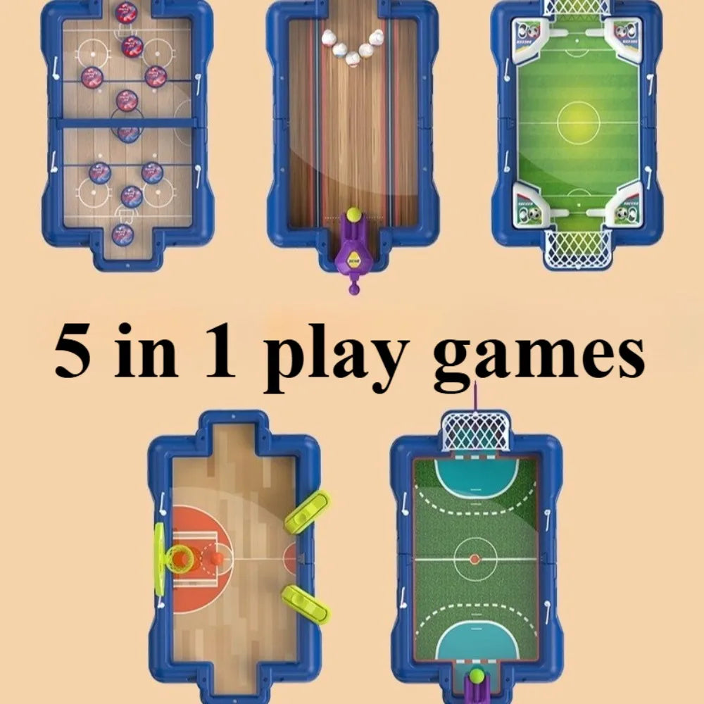 5-in-1 Sports Table Top Game Sports Center Indoor Game Tabletop Mini Soccer Basketball Hockey Bowling Foosball Interactive Play