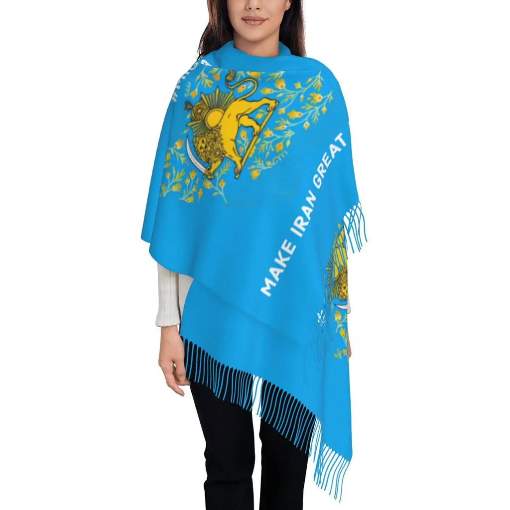 Shir O Khorshid Persia Lion And Sun Iran Persian Scarf Outdoor Shawls and Wrap with Tassel Popular Head Scarves Autumn Bufanda