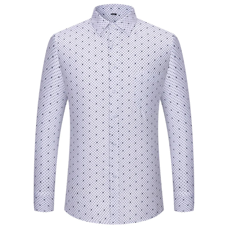 New Classic Shirts For Men Printed Autumn Long Sleeve Plaid Stripe Slim Fit Thin Business Dress Shirts Single Pocket Man Clothes