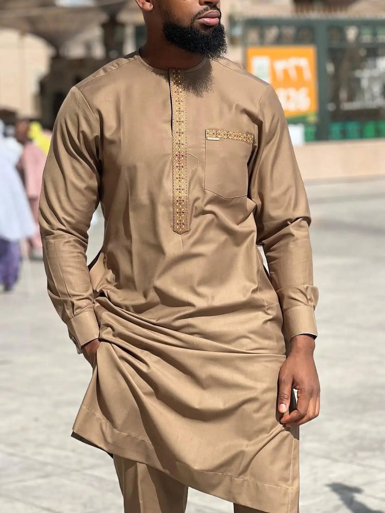 Kaftan Men's Suit African Ethnic Style Long Sleeve Solid Color Casual Suit Men's Traditional Clothing 2-piece Suit