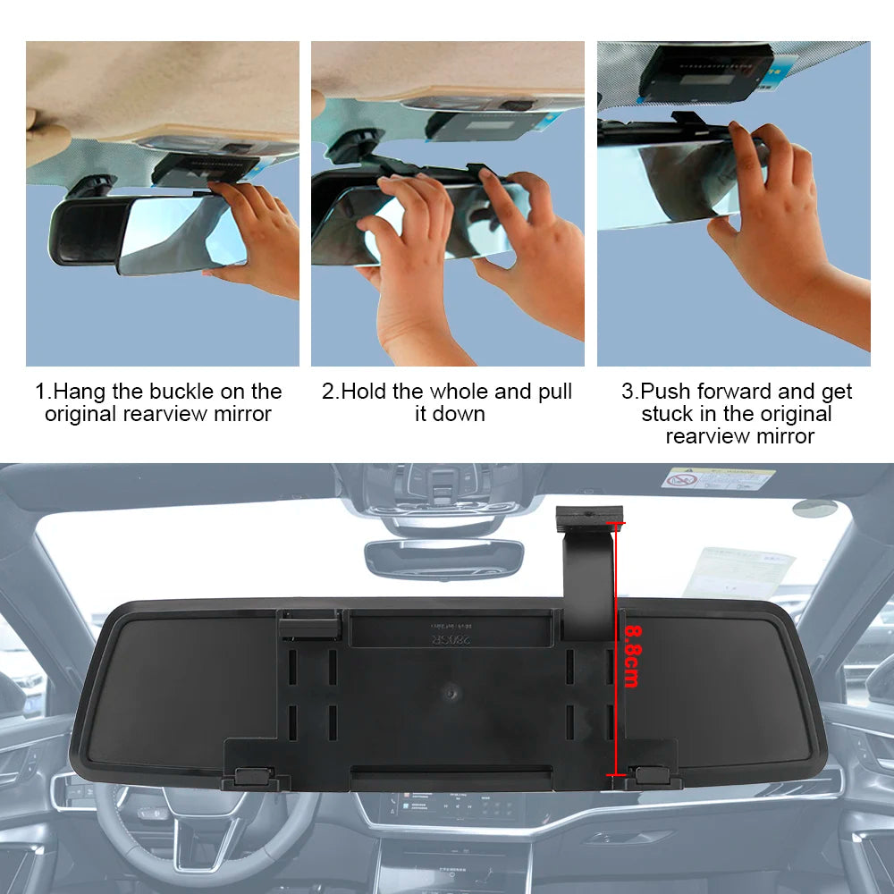 2.5D Full Creen HD Glass Car Interior Rear View Mirror 3000R Micro Curvature Lens Anti-glare Wide-angle Blue Frameless Mirror