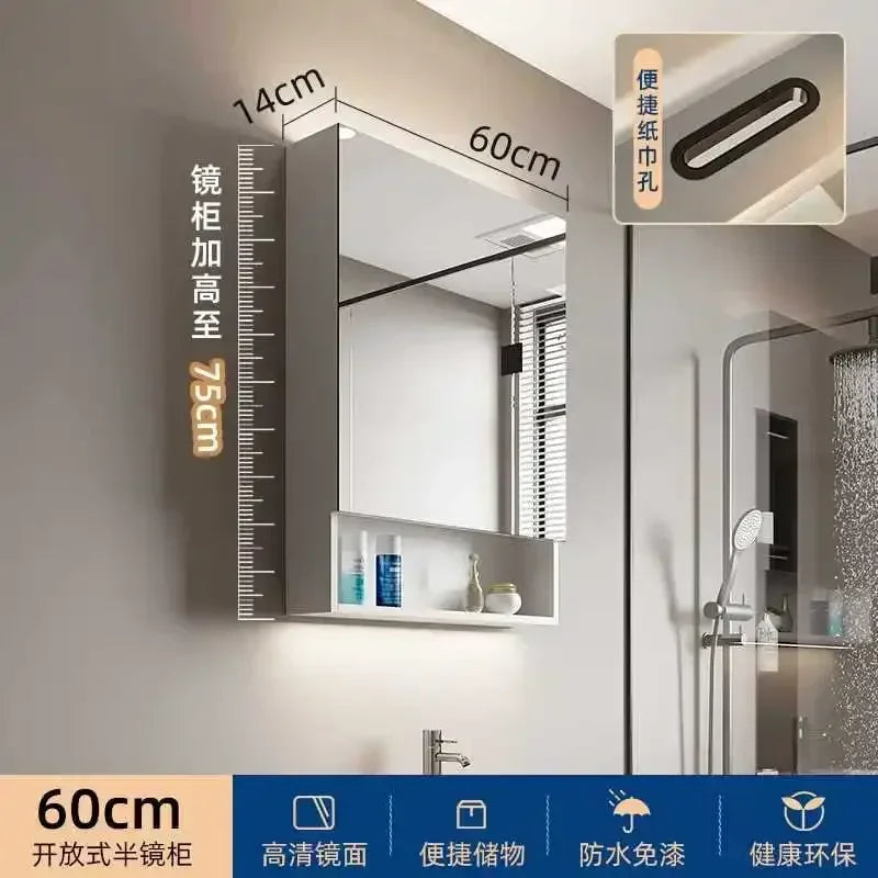 Smart Bathroom Cabinets Makeup Mirror Storage Cabinet LED Light Wall Mirror Cabinet with Time Digital Display Bathroom Furniture