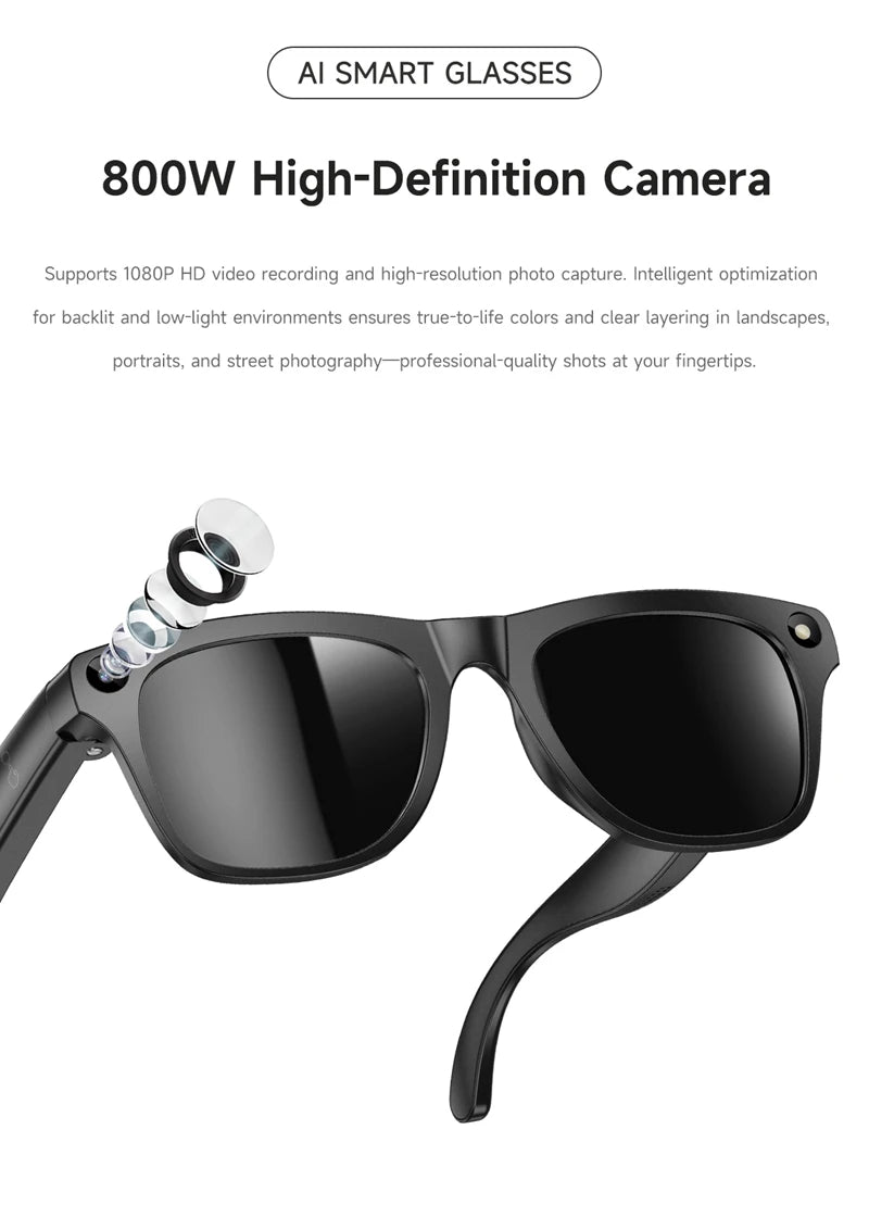 4k Smart AI Bluetooth Glasses HD 800W pixel Shooting Waterproof Camera Photo Video Voice Call Translation Smart Glasses 2026