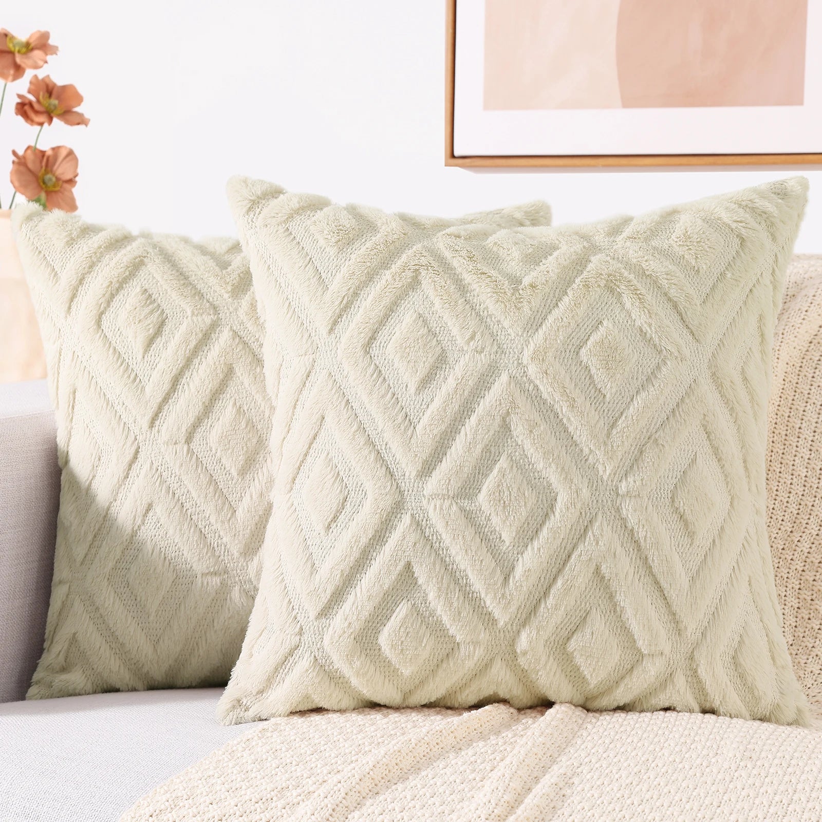 HAPIHAPPY New Winter Throw Pillow Covers Set of 1 Sofa Living Room Faux Wool Pillow Covers Soft Plush Home Throw Pillow Covers