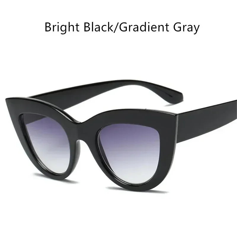 New Vintage Cat Eye Sunglasses Woman Retro Brand Cateye Shades Sun Glasses Gradient Mirror Plastic Frame Designer Oculos De Sol