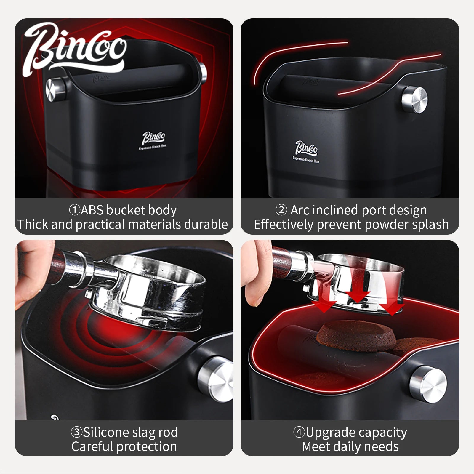 Bincoo Large Capacity Coffee Knock Box Home Use Bar Knock Out Bin for Espresso Machine Waste Grounds ABS Coffee Waste Disposal