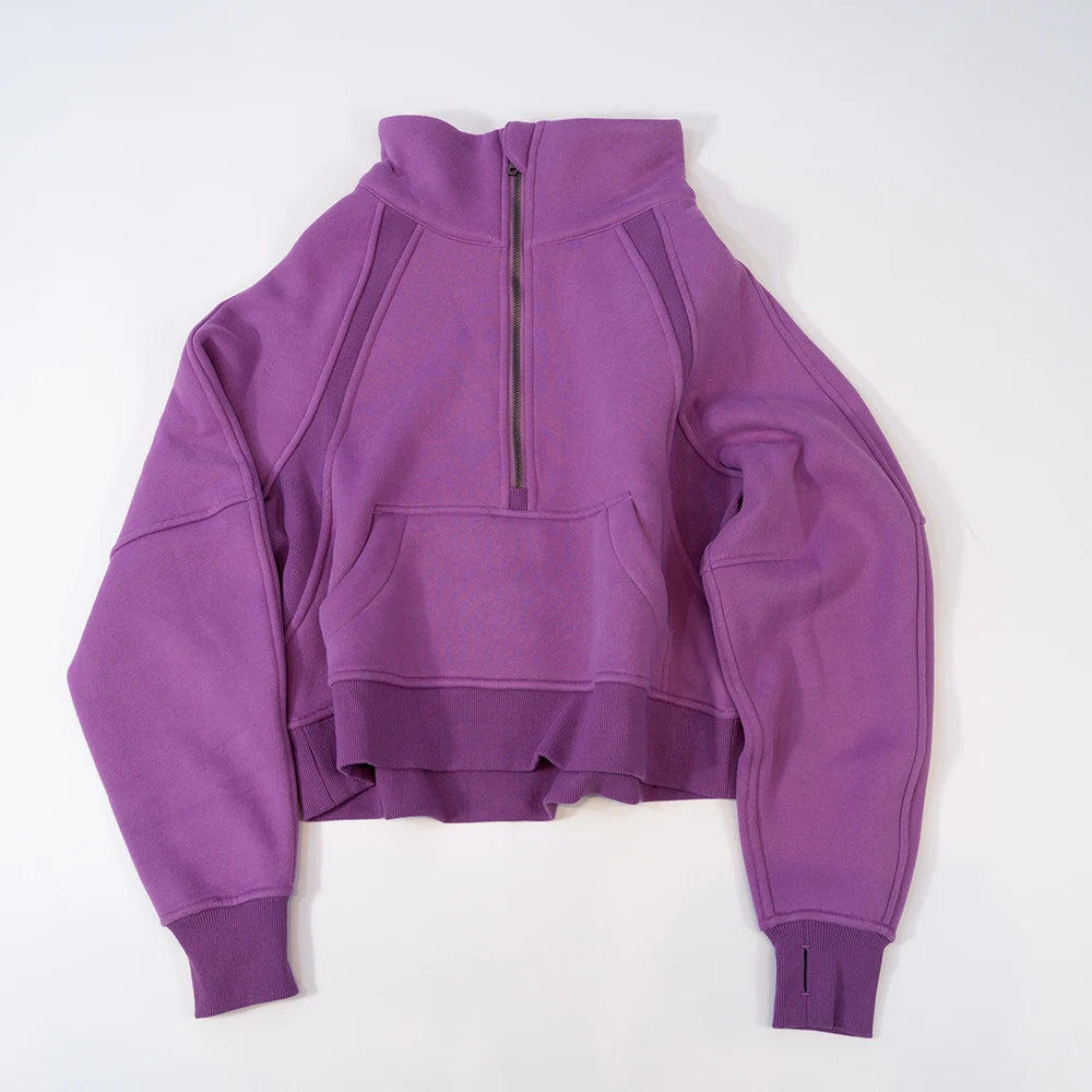 Women's large-size half-zip sweater, perfect for autumn and winter warmth, suitable for both sports and daily casual wear