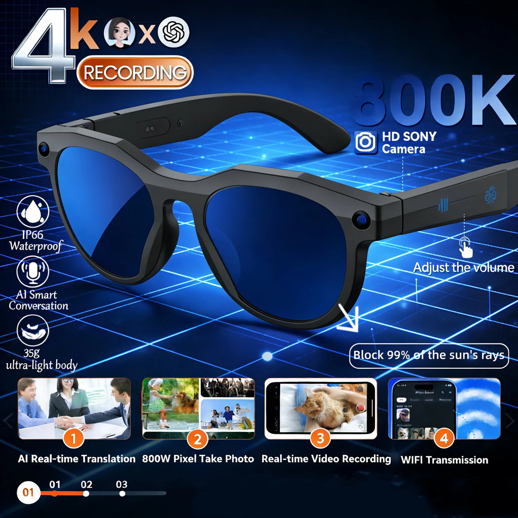 2026 New 4K HD AI Smart Glasses Men 800W Pixel Camera Bluetooth Call WIFI Transmission Voice Assistant Smart Glasses Women men