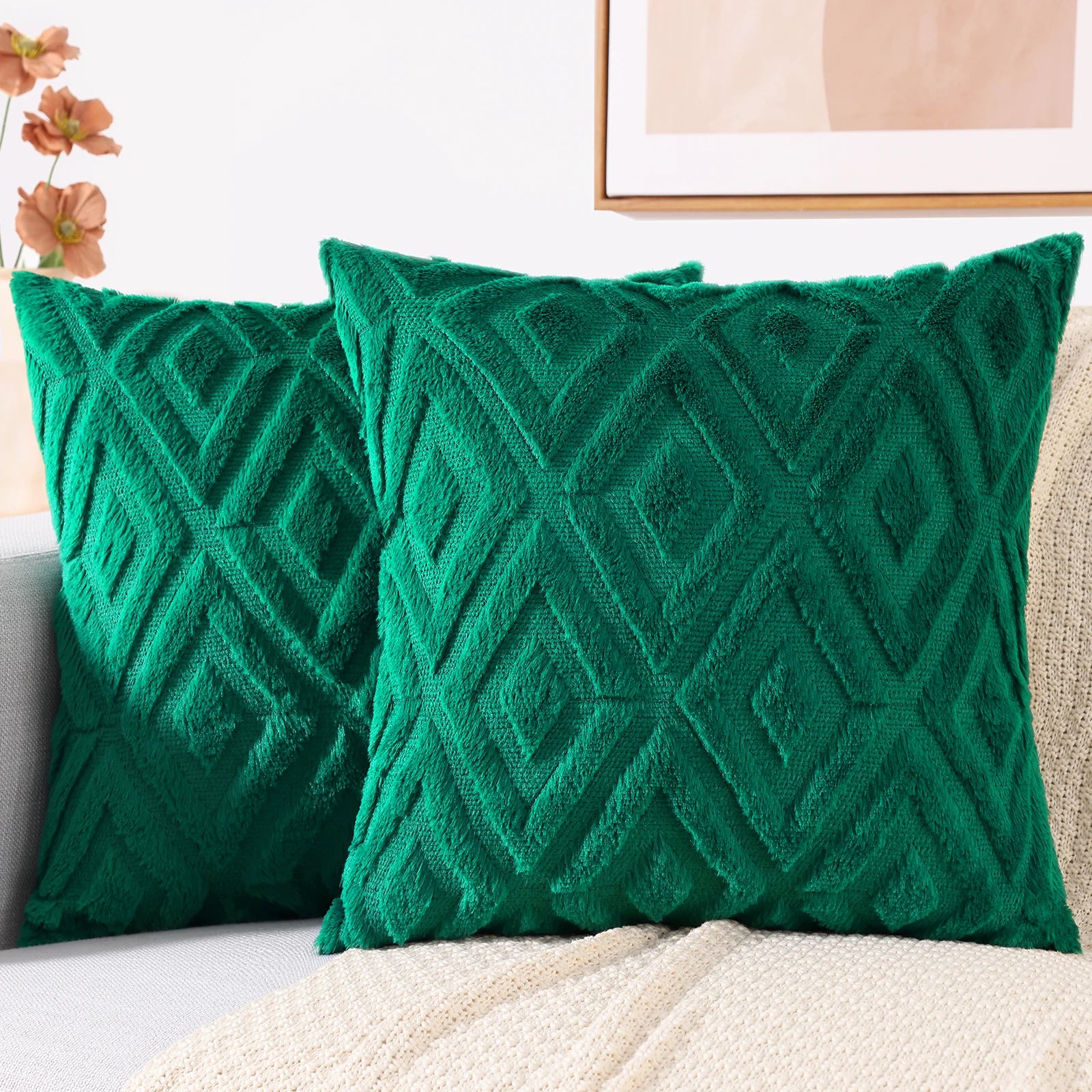 HAPIHAPPY New Winter Throw Pillow Covers Set of 1 Sofa Living Room Faux Wool Pillow Covers Soft Plush Home Throw Pillow Covers