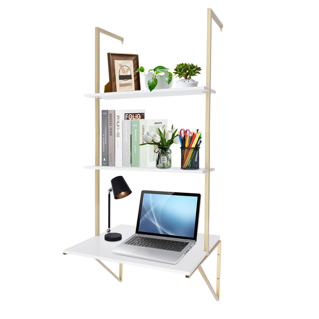 CNCEST 3 Tier Standing Desks Ladder Desk Wall Mounted Shelf Floating Shelves Bookshelf Decorative Hanging Display
