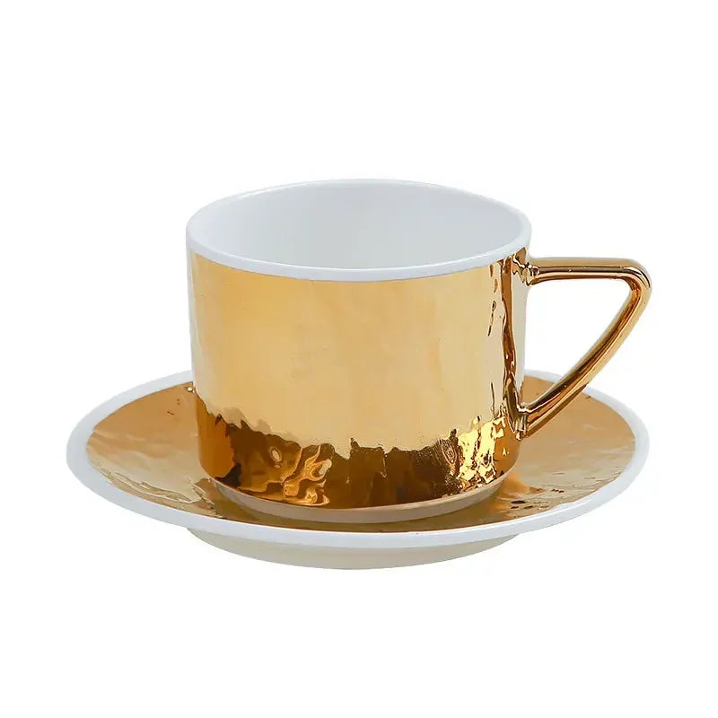 European luxury gold and silver embossed ceramic coffee cups and saucers Office milk scented tea golden coffee cups