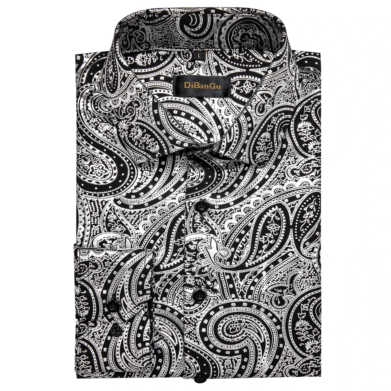 Men's Black and Silver Paisley Dress Shirts for Wedding Prom Clothing Luxury Tops
