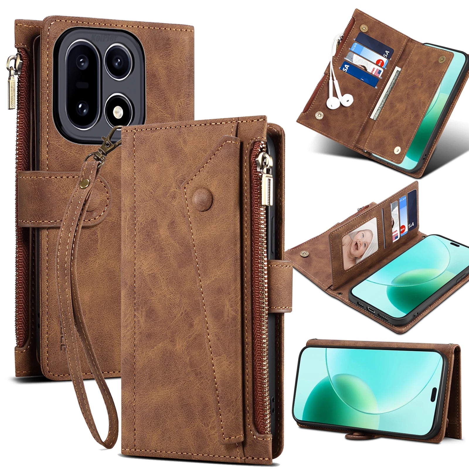 New 9 Cards Zipper Flip Leather Case For Oneplus 15 Wallet Book Mobile Phone Case With Free Rope for 1+15 Casing