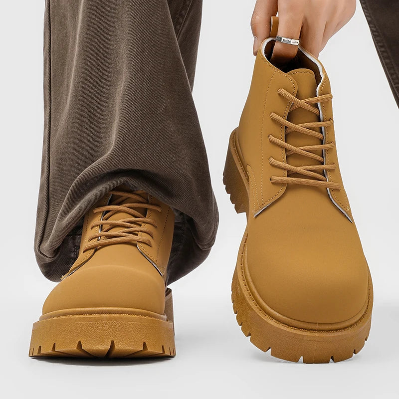 Men's High Top Platform Boots British Style High-end Chelsea Boots Fashion Retro Men Tooling Ankle Boots Mens Shoes Botas Hombre
