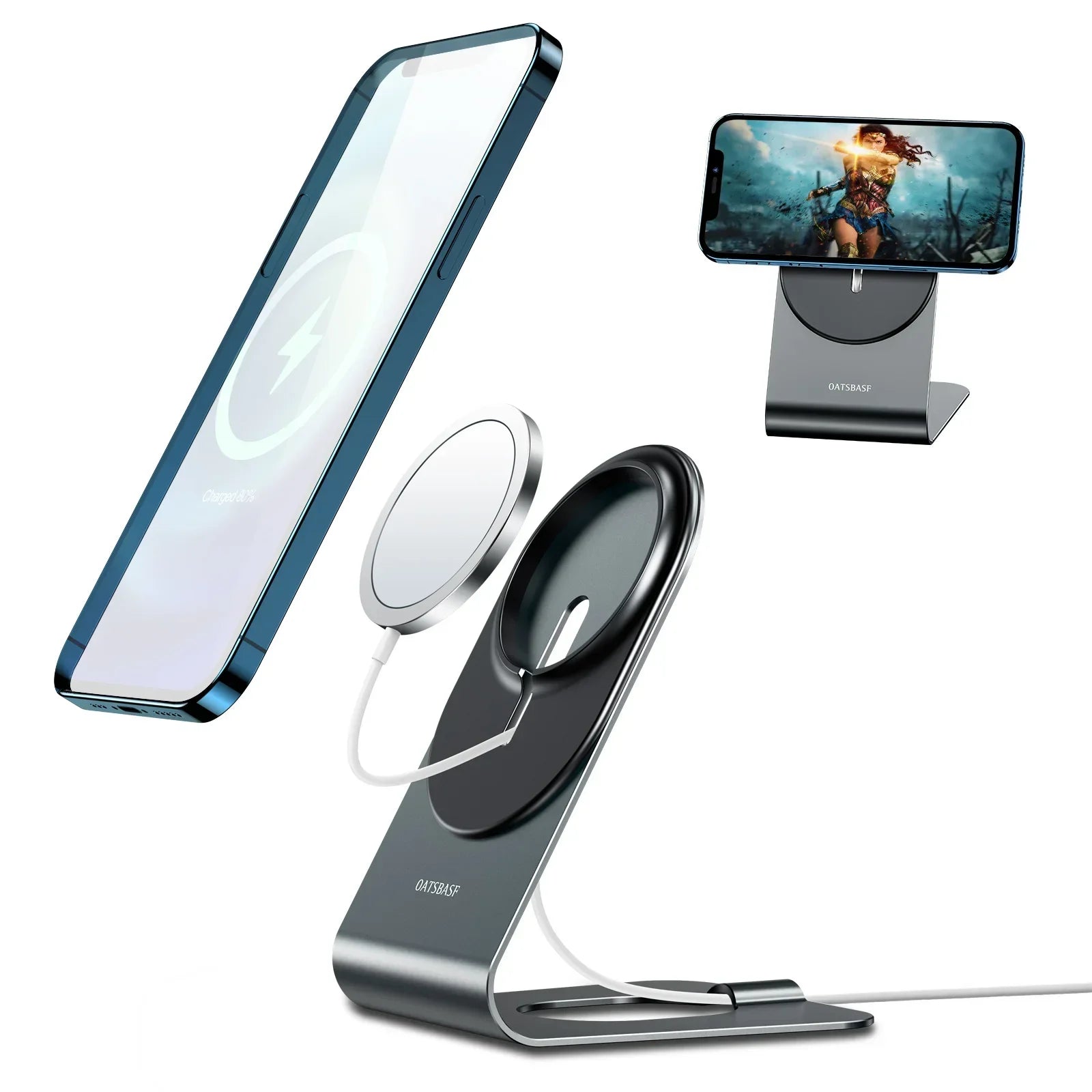 Eary Magnetic Wireless Charger Stand For iPhone 15 14 13 Pro Max Phone Holder Aluminum Metal Wireless Charging Dock Station Base