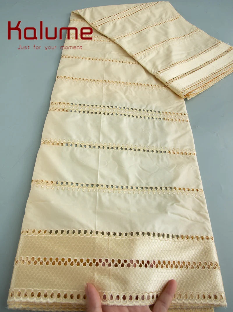 Kalume African Soft Cotton Fabric Dubai Lace Fabrics High Quality Material African Fabric for Sewing Man Suit Cloth 5Yards F4517