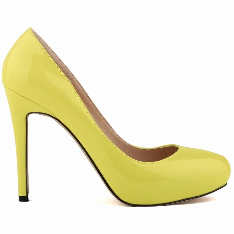 Women Pumps Sexy 11cm Platform Fashion Patent Leather Round Toe High Heels Shallow Lady Office Party Wedding Shoes Large Size 43