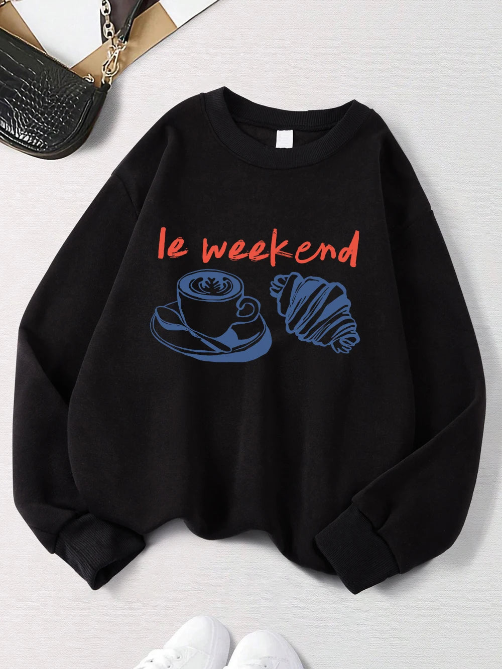2025 Ie Weekend Coffee Bread Prints Sweatshirts Women Crewneck Basics Hoodies Warm Clothes Autumn Winter Casual Women Pullover