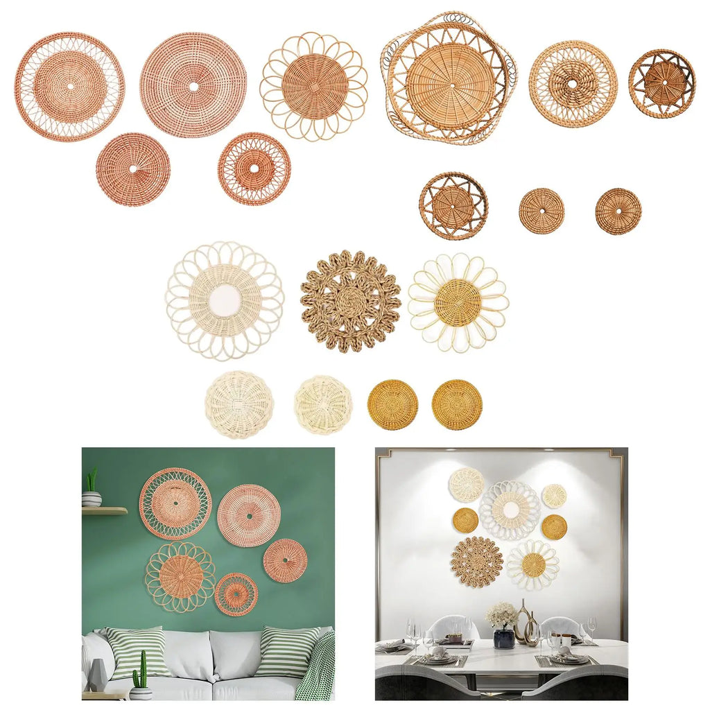 Wall Decor Set Decorative Unique Rattan Woven Handicraft Wall Ornaments Wall Art for Cafe Restaurant Hotel Farmhouse Hallway