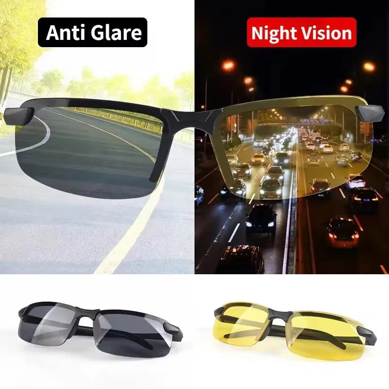 Night Vision Glasses Men Anti-Glare Driving Half Frame Sunglasses for Driver Outdoor Sport Goggles Women Day and Night Eyewear