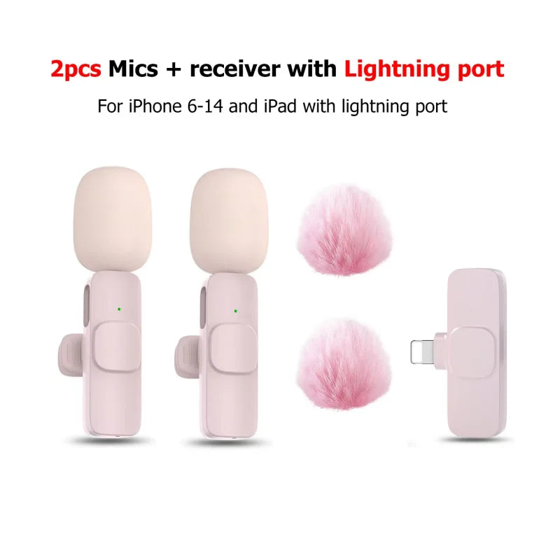 Pink &White K60 Wireless Lavalier Microphone Smartphone,Clip On Lapel Mic Plug-Play Microphone For Video Audio Recording