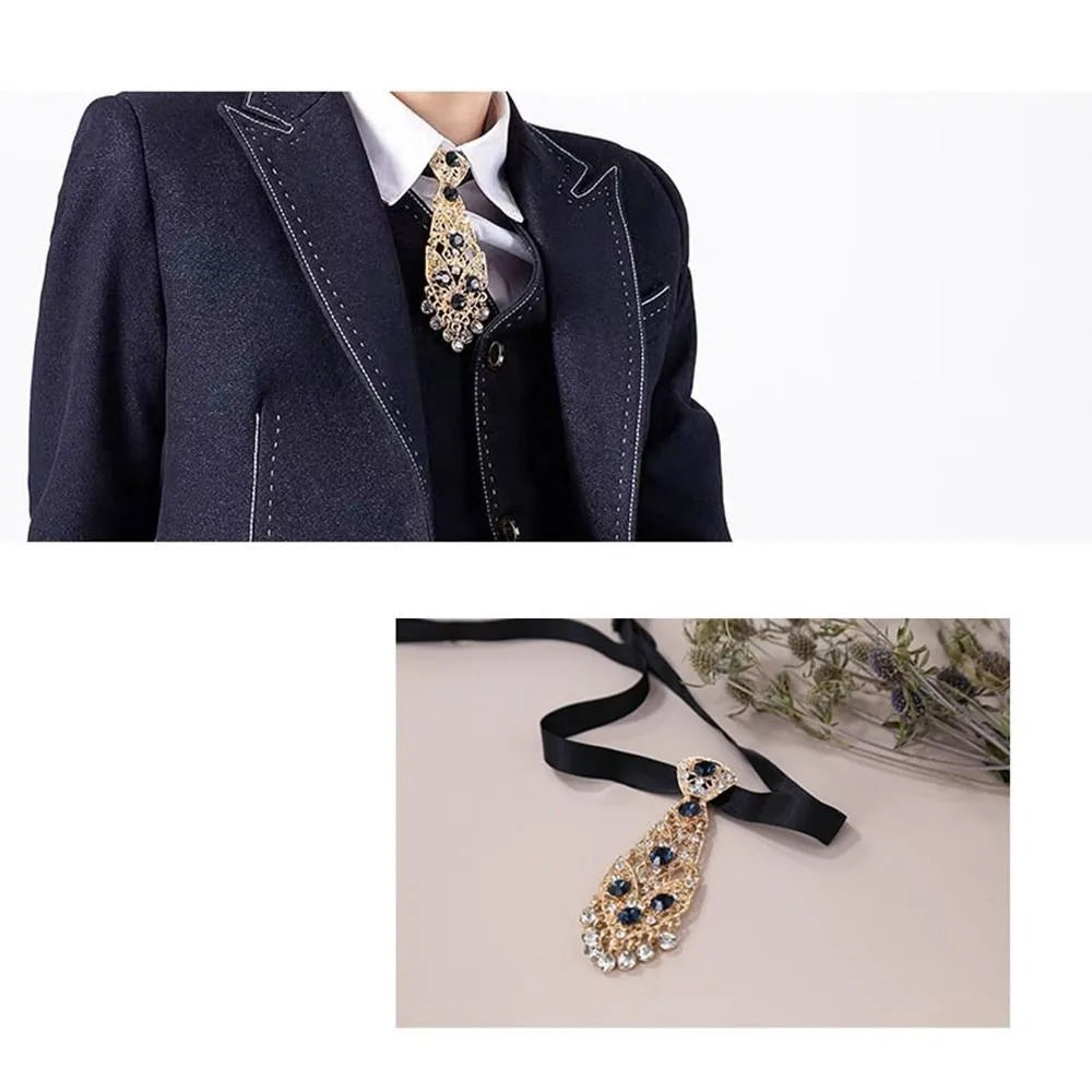 Suit Accessories English Gentleman Style Wedding Tie Women Necktie Men Ties Formal Business Ties Metal Rhinestone Necktie