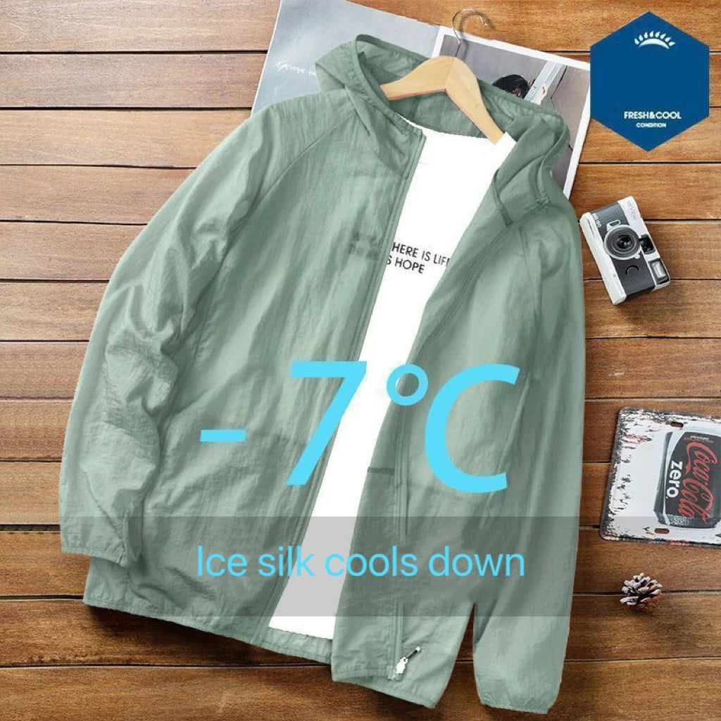 Summer Men's Ice Silk Thin Sun Protection Coats Sportswear Hooded Man Casual Jackets Outdoor Fishing Sunscreen Clothing Top