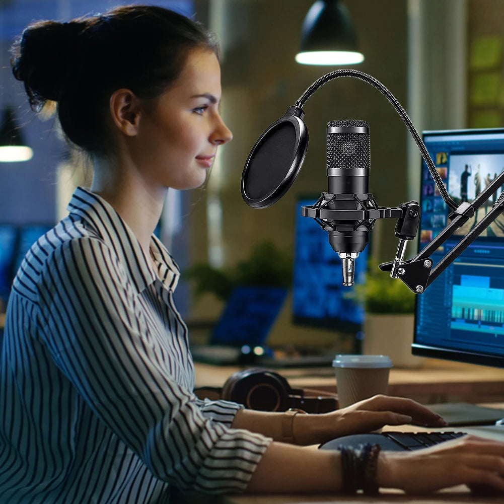 Podcast Equipment Bundle with BM800 Microphone and V8 Sound Card Podcast Equipment Metal Shock Mount Perfect for Phone PC DJ