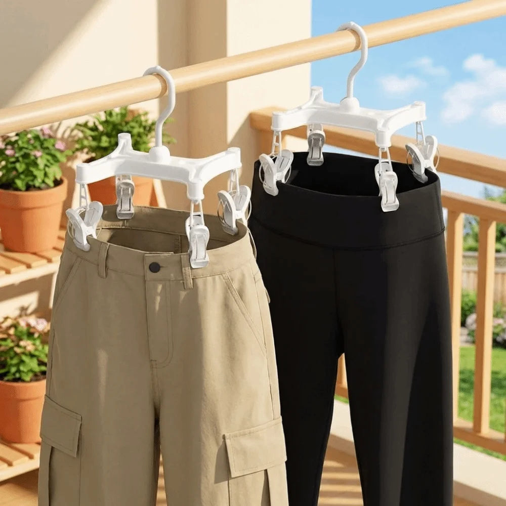 360° Rotatable H Shaped Trouser Hanger Efficient Wind-Resistant Underwear Drying Rack Space Saving with Clips Garment Hanger