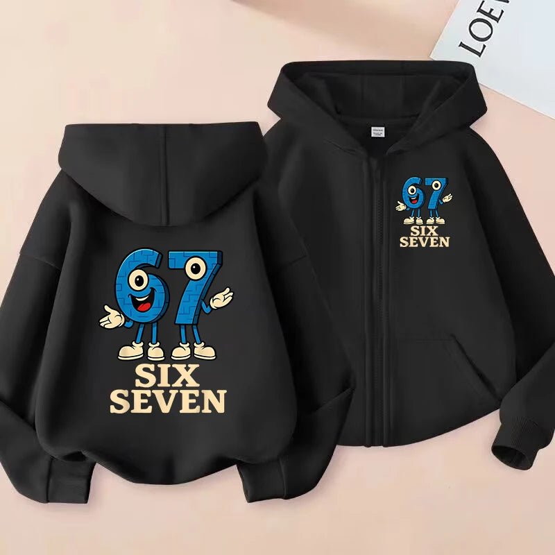 Children's Funny 67 Brainrot Zip Up Sweatshirts Six Seven Hoodies Clothes Kid Girl Boy Zipper Hoody Baby Casual Fashion Tops
