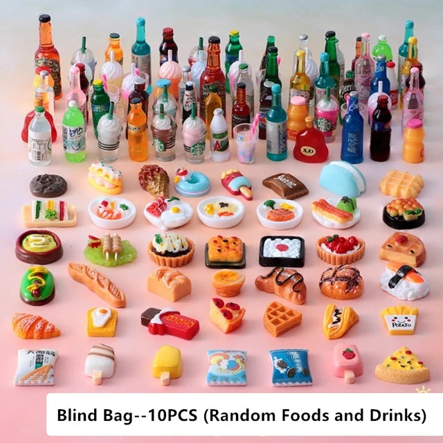 Dollhouse Miniature Items Food Drinks 1/12 Mini Kitchen Dolls Accessories Toys for Girls Gifts Bread ice cream Beer Bottle - Free Item.