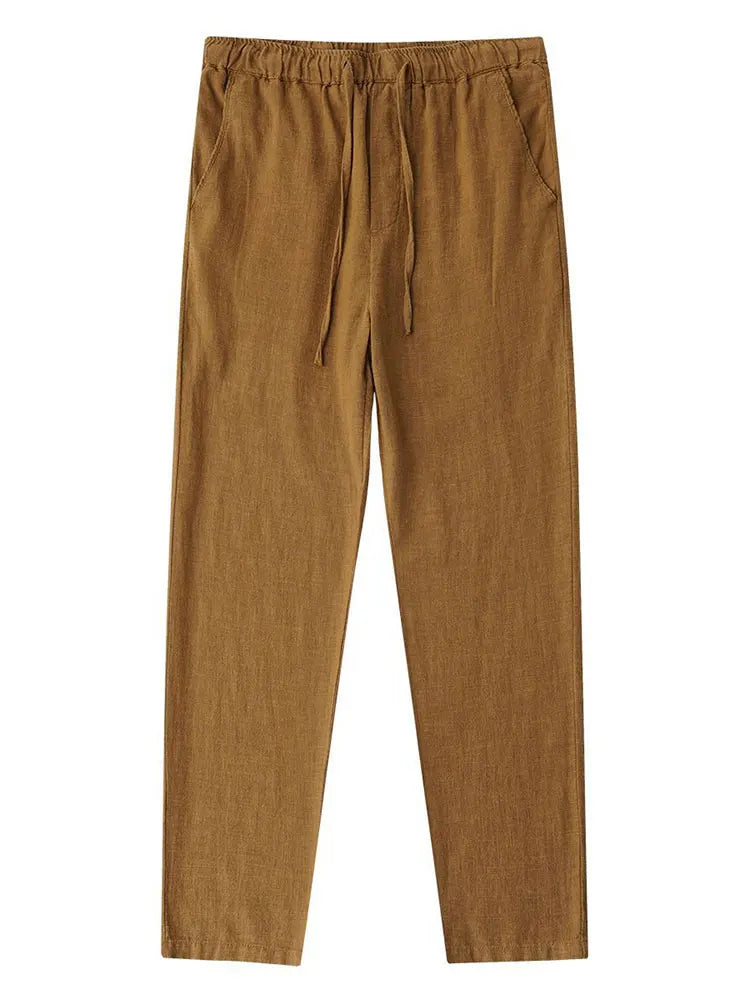 Casual Cotton Linen Chino Pants Men Wide Leg Lightweight Baggy Cotton Sweatpants Male Sport Jogger Straight Work Trousers