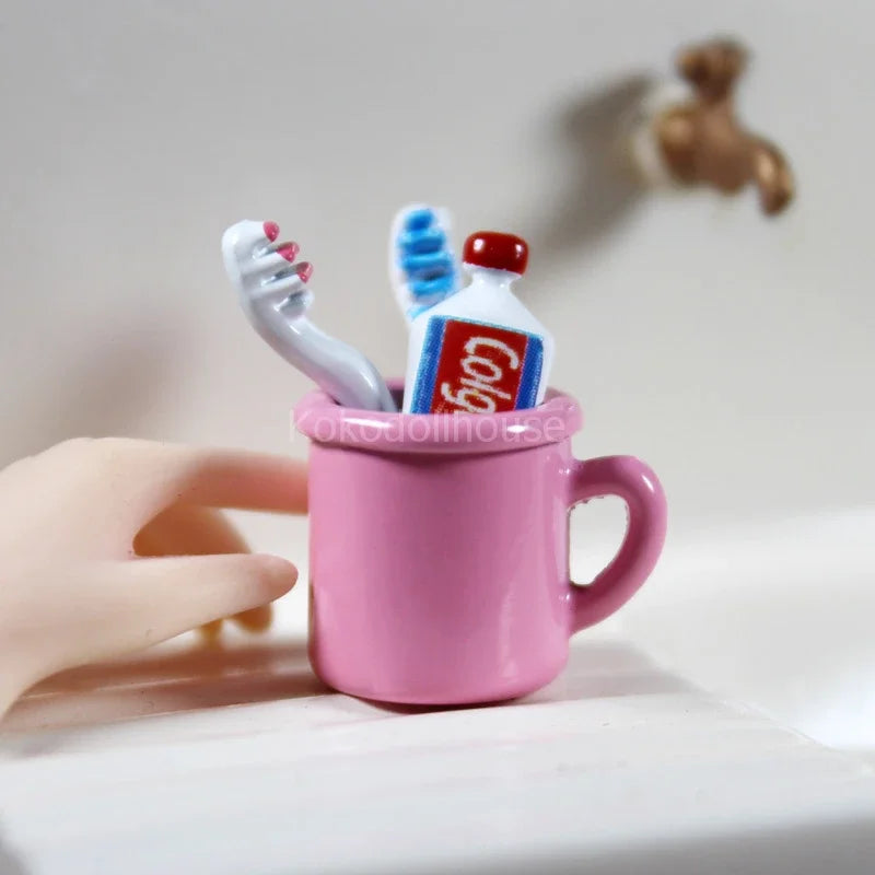 1/12 dollhouse miniature mini cup toothpaste toothbrush for ob11 blyth bjd pullip doll house furniture accessories toy - Free Item
