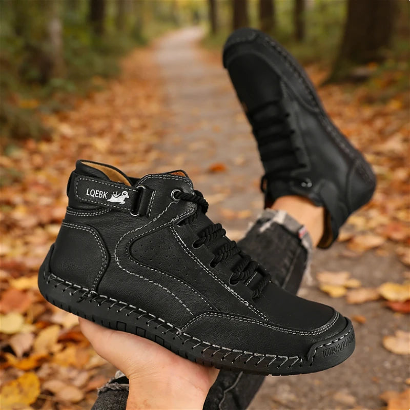 Retro Handmade Stitched Men's High-Top Leather Boots Comfortable Casual Shoes 2026 New Soft Sole Non-Slip Flat Luxury Work Shoes