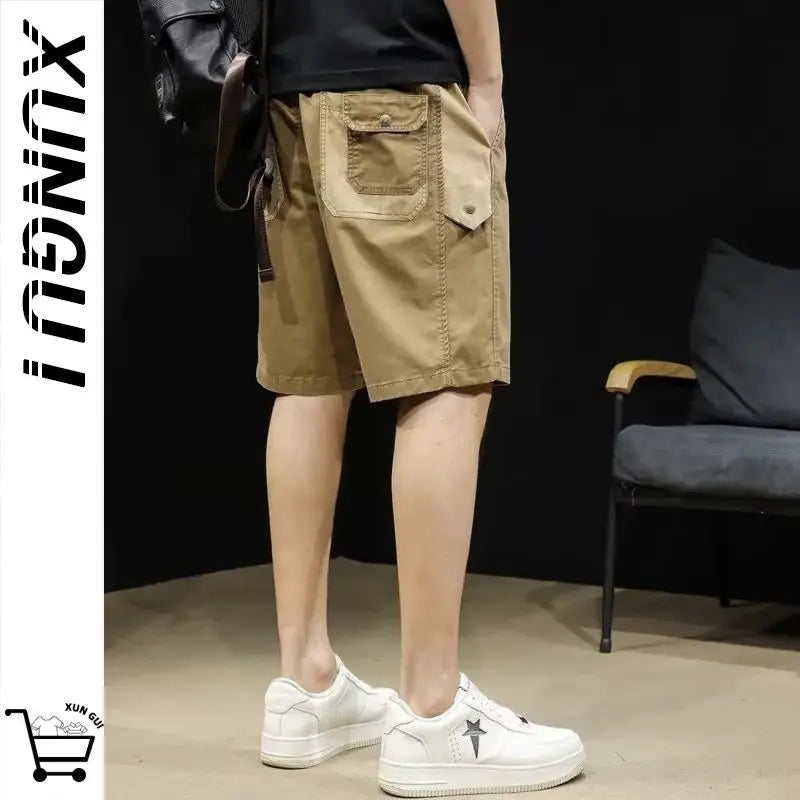 Khaki Casual Men Summer New Loose American Retro Thin Five-point Mid-size Trousers